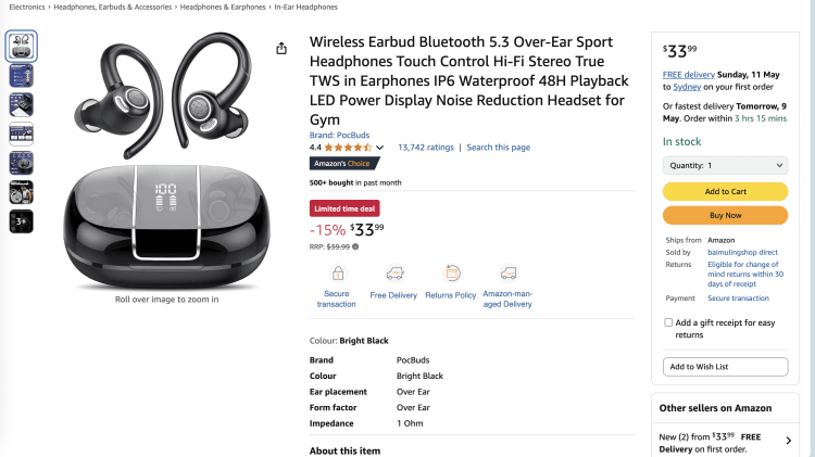 Amazon: PocBuds Wireless Earbud – 15% Off – $33.99